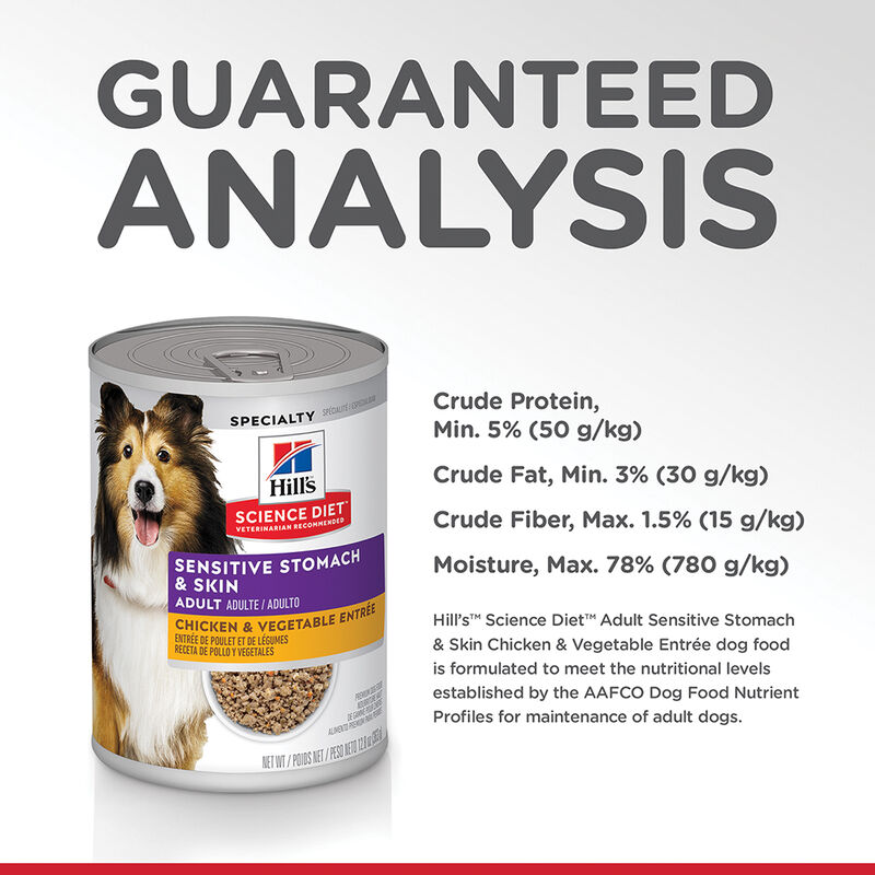 Science Diet, Adult Sensitive Stomach & Skin Chicken & Vegetable EntrÃ©e Canned Dog Food, 363 g - Wet image number null