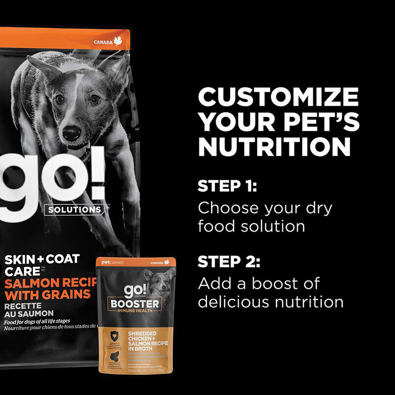 GO! SOLUTIONS,  BOOSTER Immune Health Shredded Chicken + Salmon in broth - 78 g - Wet Dog Food image number null