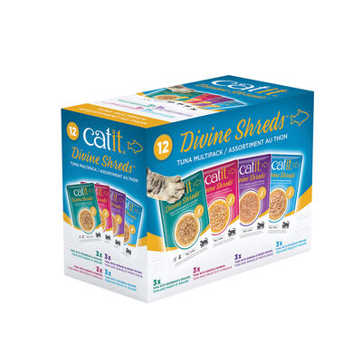 Catit, Pouch, Adult Feline - Divine Shreds - Tuna Multiplack - 75 g - 12 pk