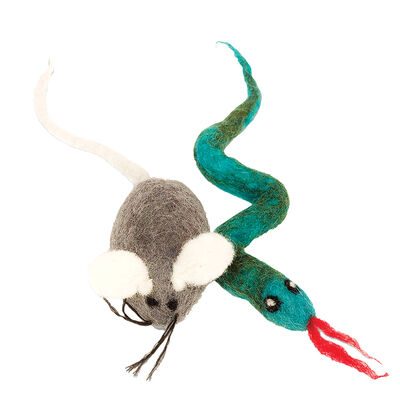 Dharma Dog Karma Cat, Wool Pet Toy - Mouse & Snake - 2 pk