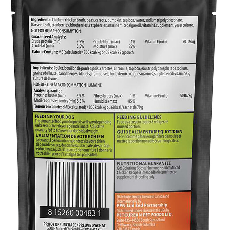 GO! SOLUTIONS,  BOOSTER Immune Health Minced Chicken with gravy - 78 g - Wet Dog Food image number null