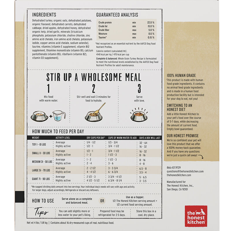 The Honest Kitchen,Whole Grain Turkey Recipe - Freeze Dried Dog Food image number null
