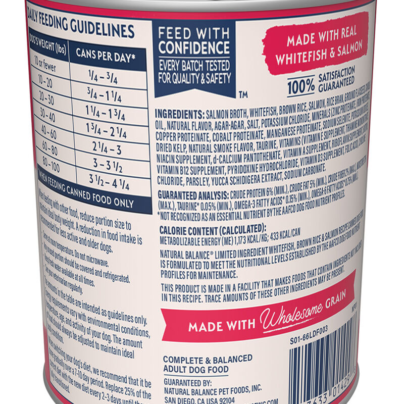 Natural Balance, Can, Adult - LID - Whitefish, Rice, & Salmon - 368 g - Wet Dog Food image number null