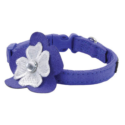 Microfiber Collar, Blue with Flower, Petite Small - 3/8" x 8"-12"
