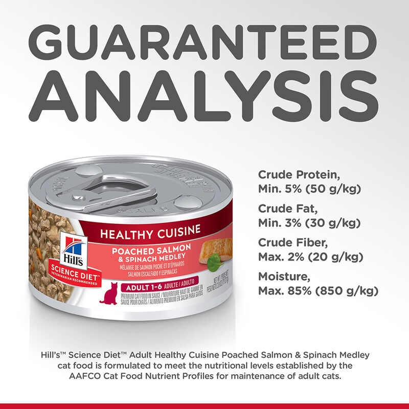 Science Diet, Adult Healthy Cuisine Poached Salmon & Spinach Medley - 79.37 g - Wet Cat Food image number null