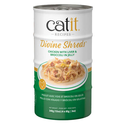 Catit, Divine Shreds in Jelly - Chicken with  Liver & Broccoli - Wet Cat Food - 85g x 4pk