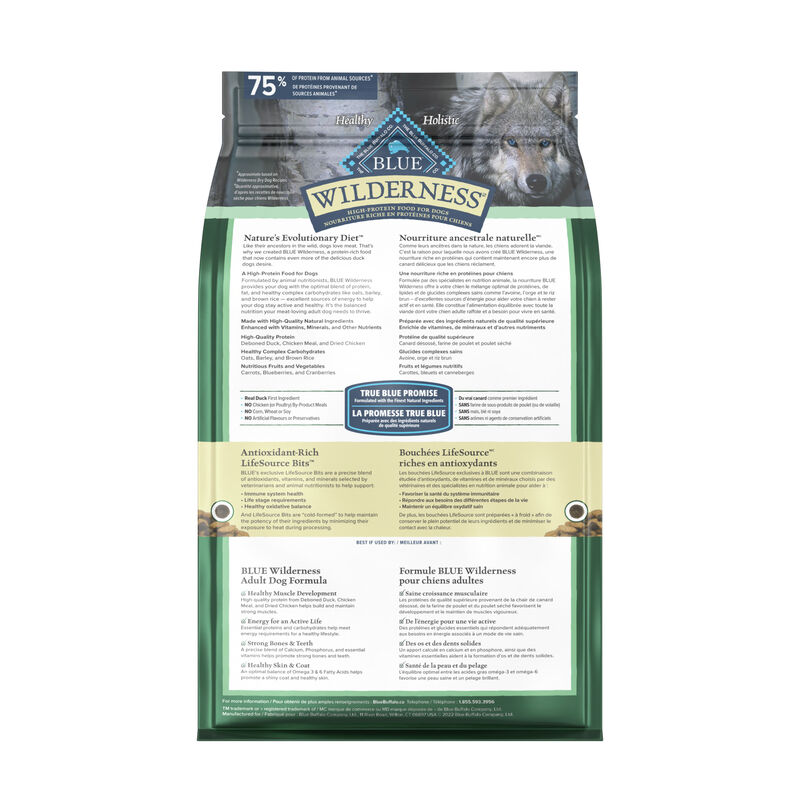 Blue Buffalo, Wilderness with More Meat & Wholesome Grains Adult Dog - Duck - Dry Dog Food image number null