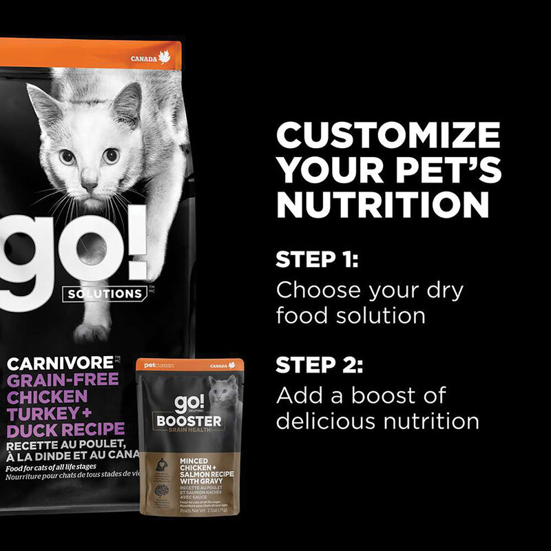 GO! SOLUTIONS,  BOOSTER Brain Health Minced Chicken + Salmon with gravy - 71 g - Wet Cat Food image number null