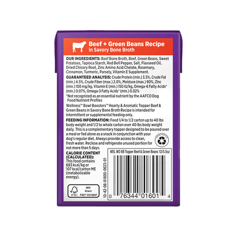 Wellness, Bowl Boosters - Hearty Toppers - Beef & Green Beans in Bone Broth - 156 g - Wet Dog Food image number null