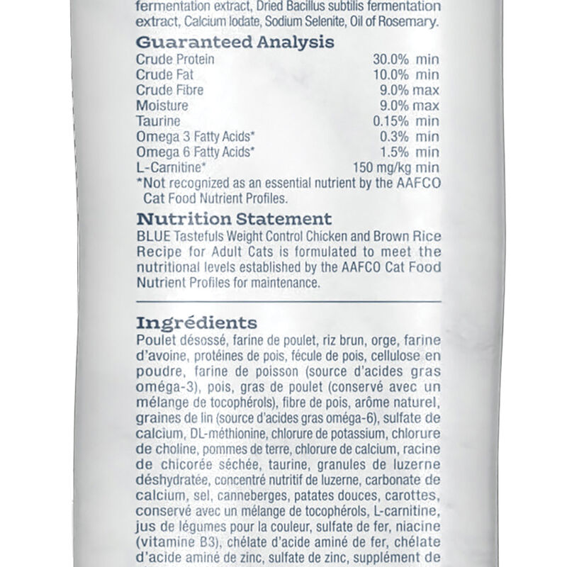Blue Buffalo Tastefuls Weight Control Natural Adult Dry Cat Food, Chicken & Brown Rice image number null