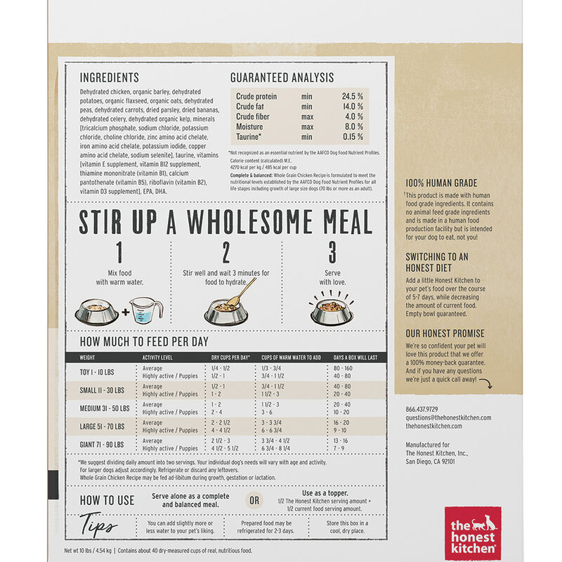The Honest Kitchen,Whole Grain Chicken Recipe - Freeze Dried Dog Food image number null