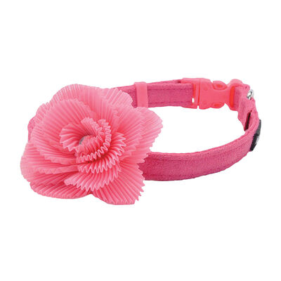 Microfiber Collar, Pink with Pink Flower, Petite Small - 3/8" x 8"-12"