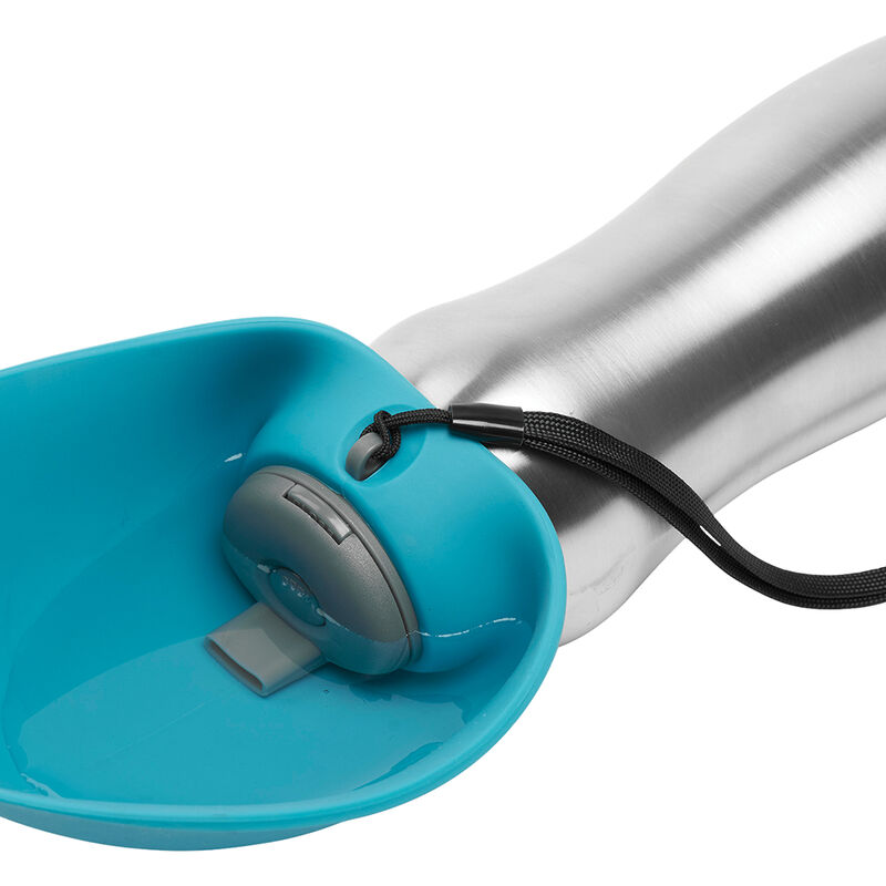 Messy Mutts, Stainless Travel Water Bottle with Flip Up Bowl  700ml - Blue image number null