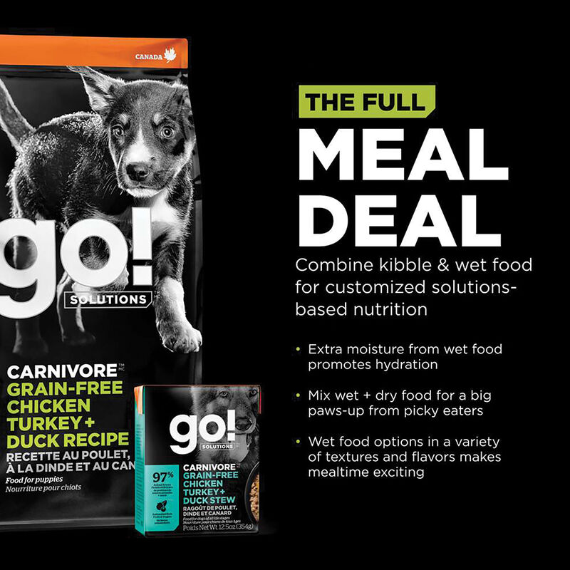 GO! SOLUTIONS, CARNIVORE Grain Free Chicken, Turkey + Duck Puppy recipe for dogs - Dry Dog Food image number null