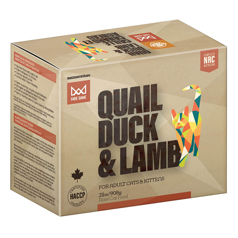 Big Country Raw, Fare Game - Quail, Duck & Lamb - 0.9 kg - Frozen Cat Food image number null