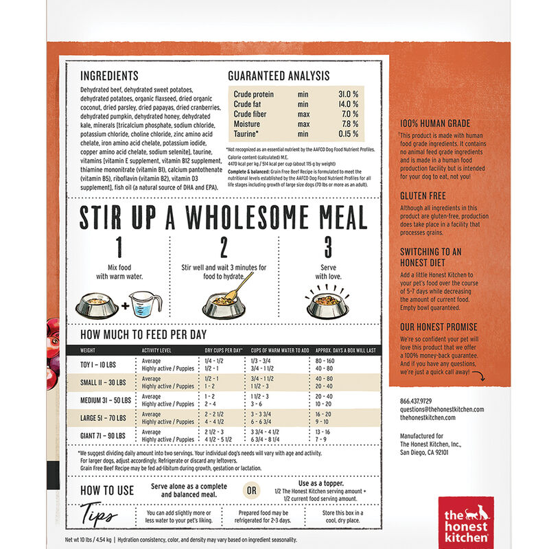 The Honest Kitchen, Grain Free Beef Recipe - Freeze Dried Dog Food image number null