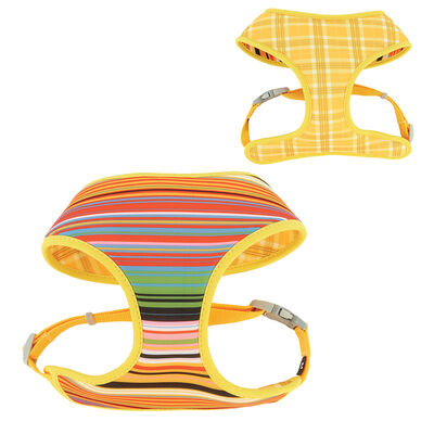 Reversible Dog Harness, Sublime Stripe with Gold Plaid, MED - 3/4" x 20" - 29"