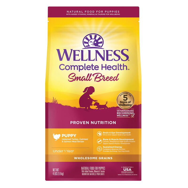 Wellness, Complete Health Small Breed, Puppy Turkey, Oatmeal & Salmon - 4 lb - Dry Dog Food image number null