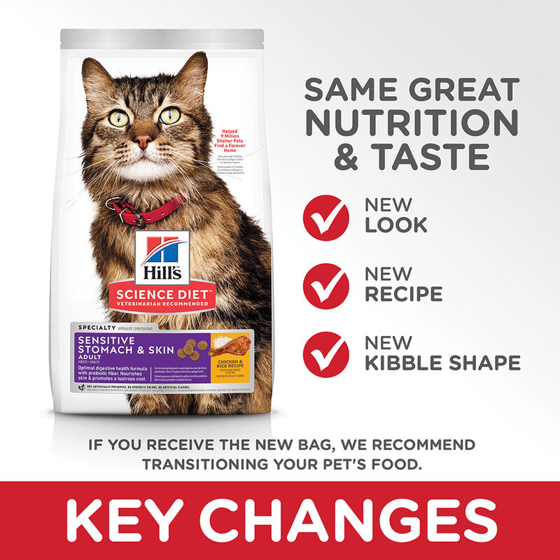 Science Diet, Adult Sensitive Stomach & Skin Chicken & Rice Recipe Dry Cat Food - Dry Cat Food image number null