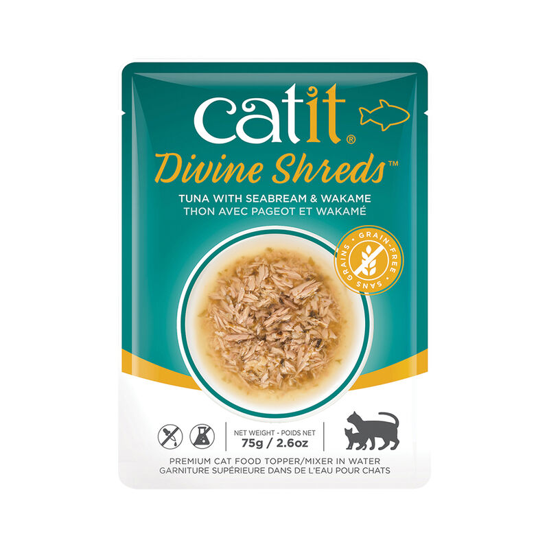 Catit, Pouch, Adult Feline - Divine Shreds - Tuna w/ Seabream & Wakame - 75 g image number null