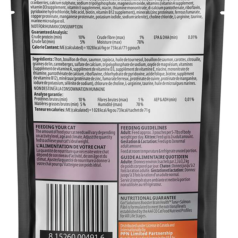 GO! SOLUTIONS,  BOOSTER Brain Health Tuna + Salmon Pate - 71 g - Wet Cat Food image number null
