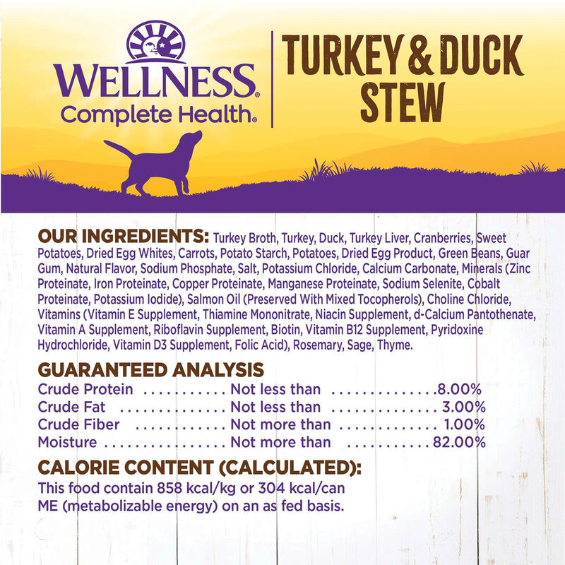 Wellness, Canned Dog Food, Chunks & Gravy, Turkey & Duck Stew with Sweet Potatoes & Cranberries - 12 image number null