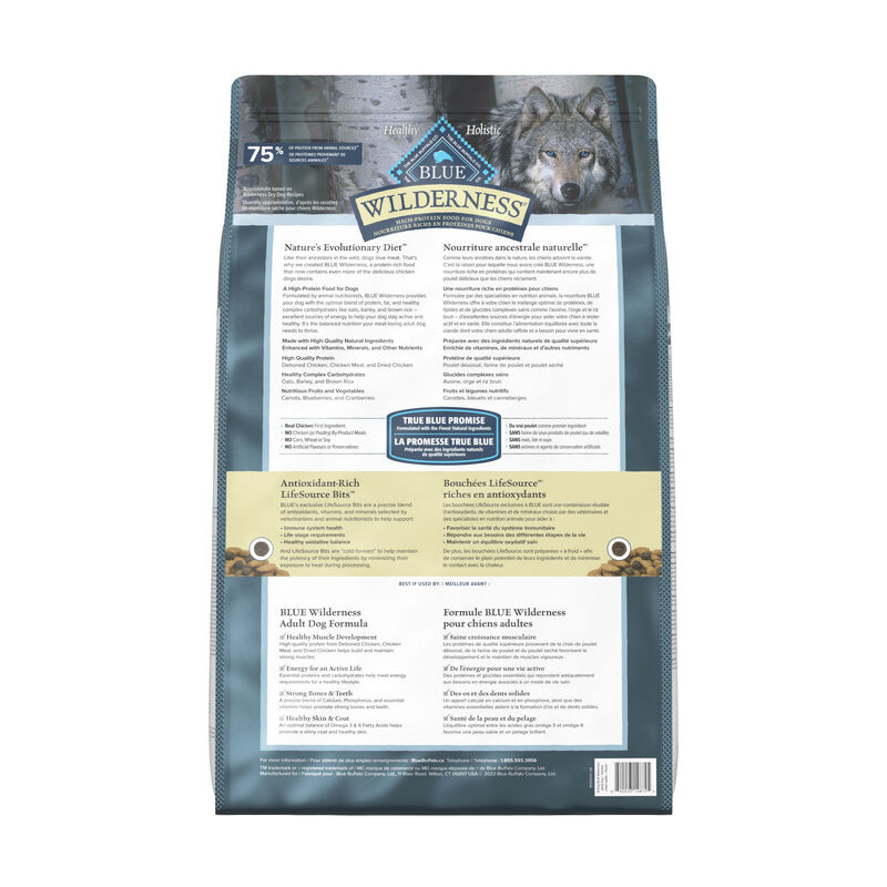 Blue Buffalo, Wilderness with More Meat & Wholesome Grains Adult Dog - Chicken - Dry Dog Food image number null