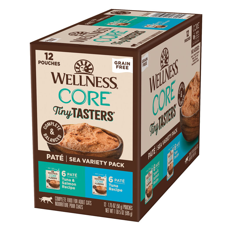 Wellness, Pouch, Feline Adult - Core Grain Free Tiny Tasters Pate Variety Pack - Sea - 50 g - 12 pk  image number null
