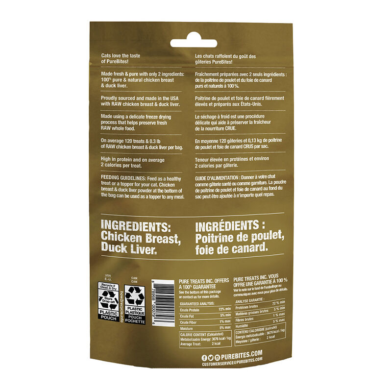 PureBites, Value Size Cat Treats - Chkn Breast & Duck - 32 g - Freeze Dried Cat Treat image number null