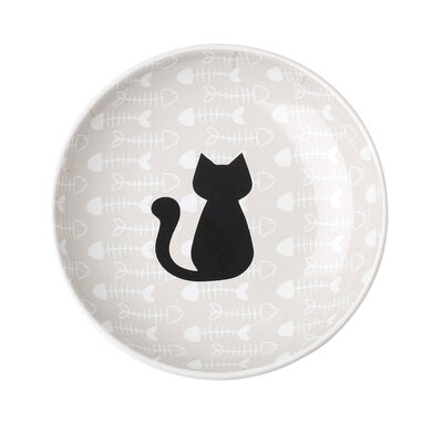 PetRageous, Kitty & Fish Saucer - Light Taupe/Black - 5"