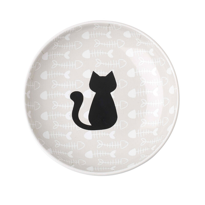 PetRageous, Kitty & Fish Saucer - Light Taupe/Black - 5" image number null