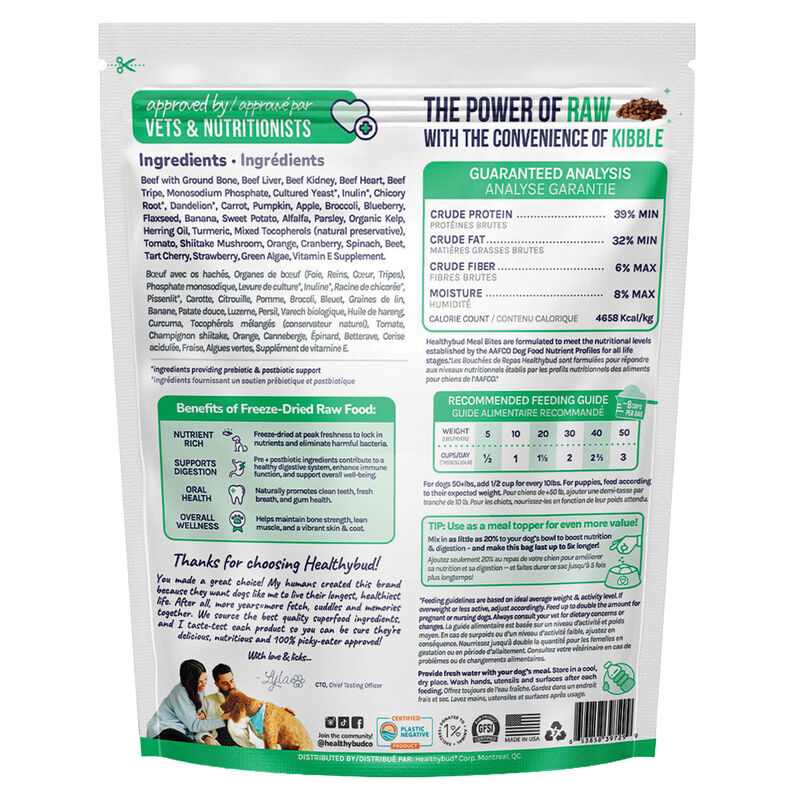 Healthybud, Freeze-Dried Beef Meal Bites with Pre+Postbiotics 397g - Freeze Dried Dog Food image number null