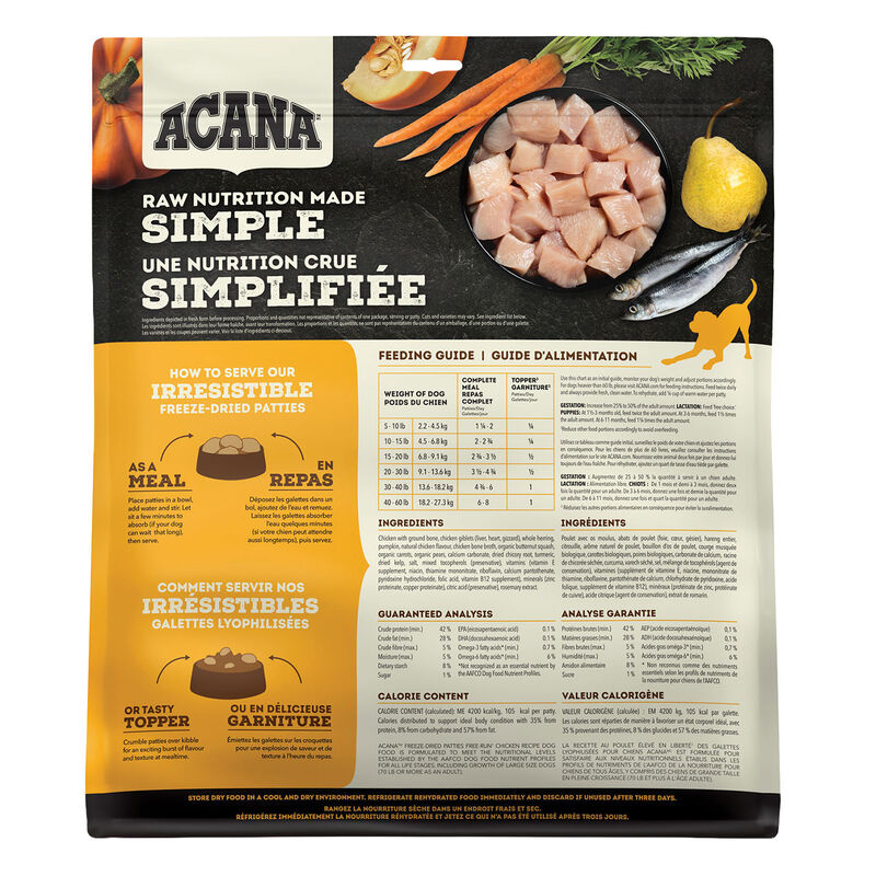 Acana, Adult - FD Patties - Free Run Chicken - 397 g - Freeze Dried Dog Food image number null