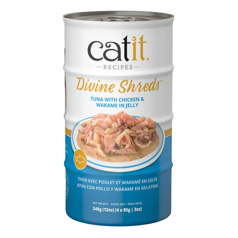 Catit, Divine Shreds in Jelly - Tuna with Chicken & Wakame  - Wet Cat Food - 85g x 4pk image number null