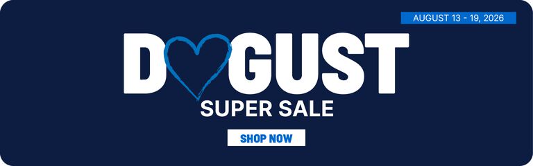 Dogust Super Sale banner with a Shop Now button and sale dates of August 13 to 19, 2026.