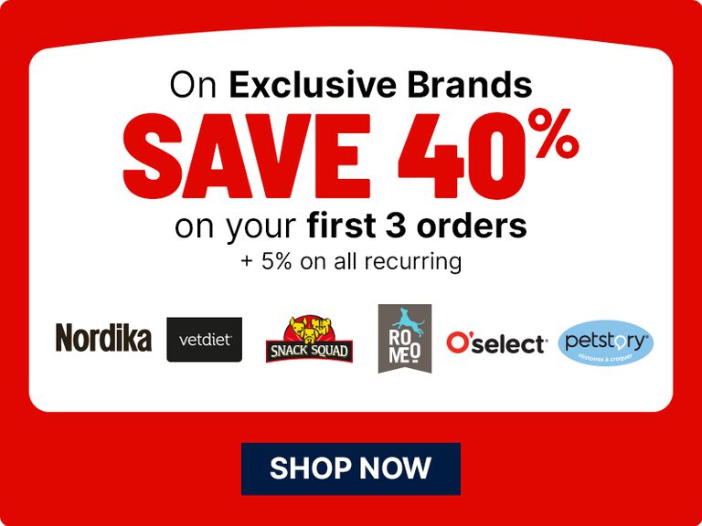 Banner offering &ldquo;Save 40% on first 3 orders&rdquo; for exclusive brands, with logos and a &ldquo;Shop Now&rdquo; button.