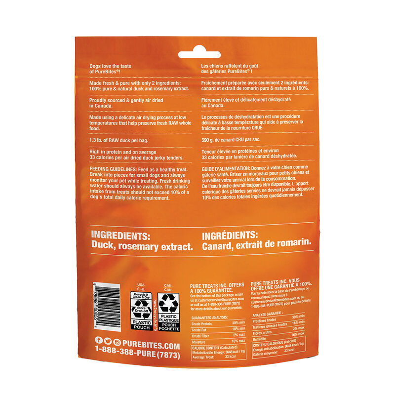 PureBites, Mid Size Treats - Duck Jerky - 156 g - Freeze Dried Dog Treat image number null