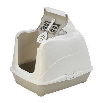 Flip Cat Deluxe Hooded Litter Pan-Warm Grey-Jumbo