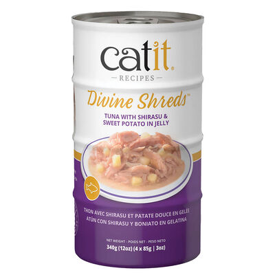 Catit, Divine Shreds in Jelly - Tuna with Shirasu & Sweet Potato - Wet Cat Food - 85g x 4pk