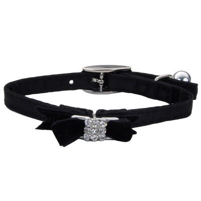 Kitten - Safety Collar Black Silk w/Bow - 3/8x8"