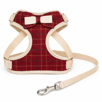 Meow & Woof, Harness and Leash Set - Red Plaid