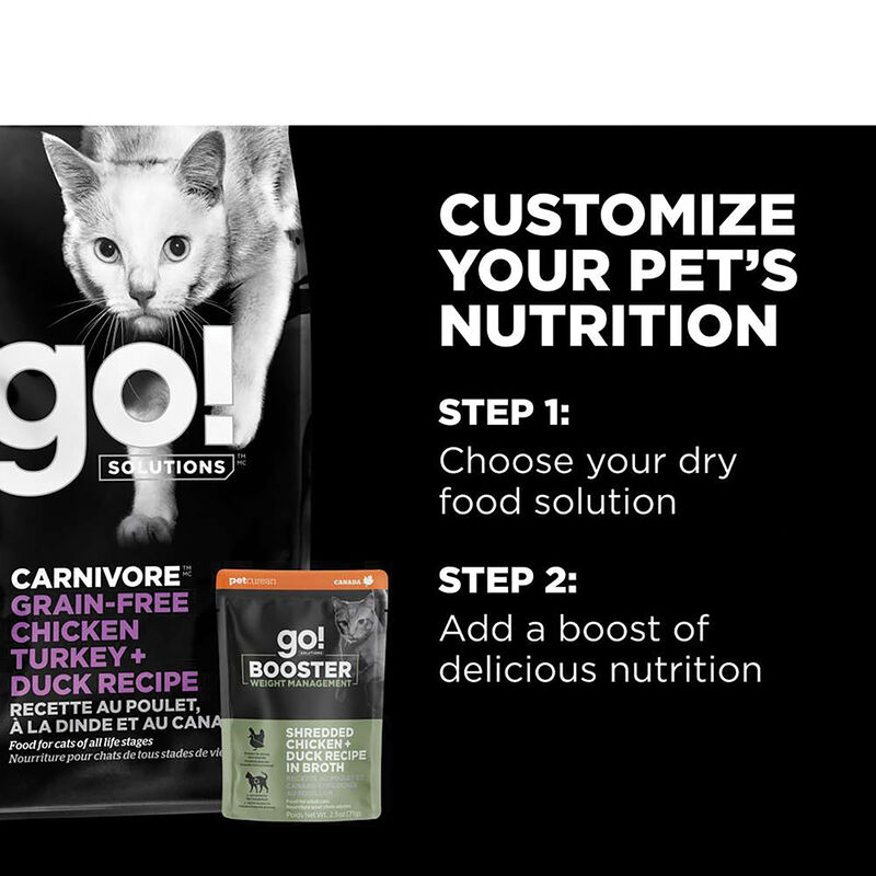 GO! SOLUTIONS,  BOOSTER Weight Management Shredded Chicken + Duck in broth - 71 g - Wet Cat Food image number null