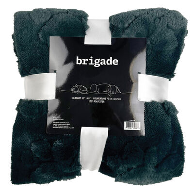 Brigade, Faux Fur Jacquard Paw Print Blanket - Dark Green