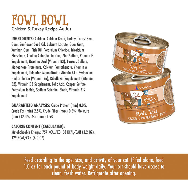 Weruva, Can Feline  - Fowl Ball - Chicken&Turkey-170g - Minced - Wet Cat Food image number null
