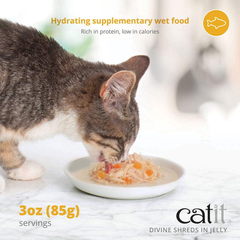 Catit, Divine Shreds in Jelly - Tuna with Shirasu & Sweet Potato - Wet Cat Food - 85g x 4pk image number null