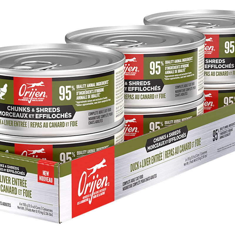 Orijen, Can, Feline Adult, Chunks & Shreds Duck & Liver Entree, 155g image number null