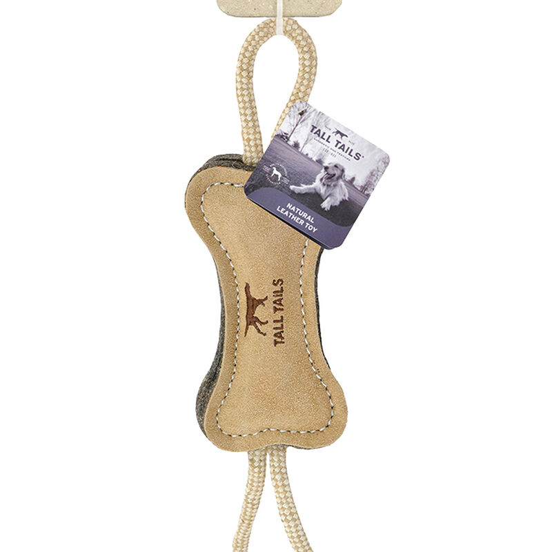 Tall Tails, Leather & Wool Bone Tug - Tan - 16" - Toss Dog Toy image number null