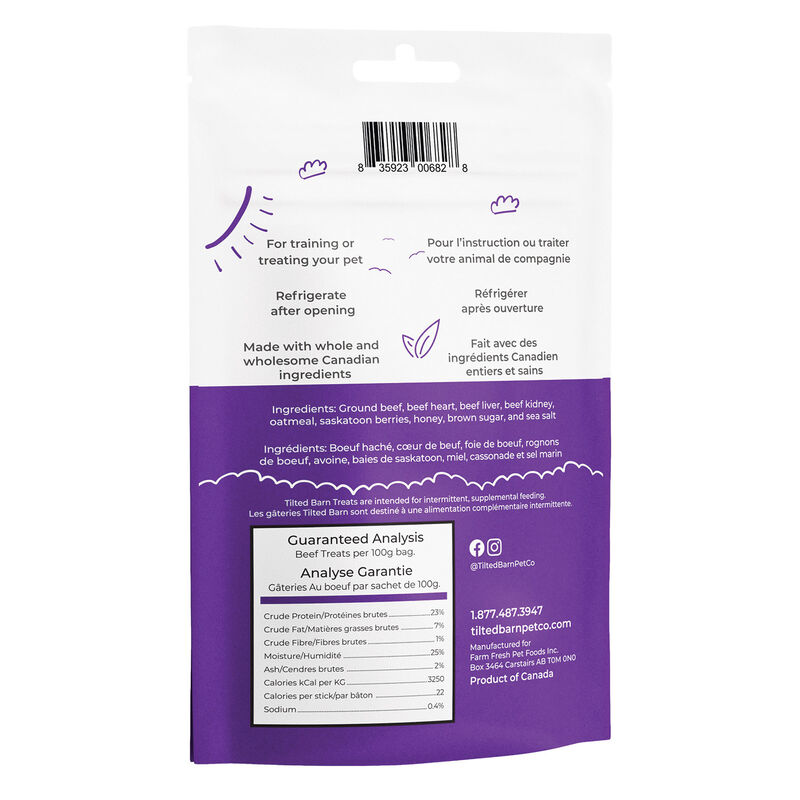 Tilted Barn, Canadian Beef and Saskatoon Berry Treats - 100g image number null