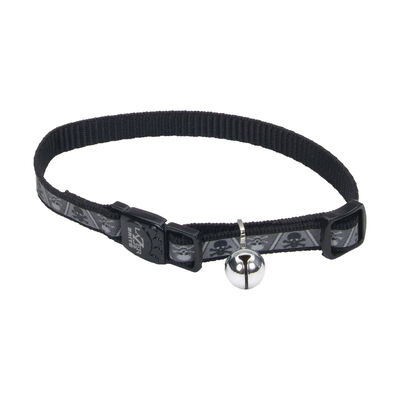 Cat Collar - Reflective Breakaway Black Skulls - 3/8x8-12"
