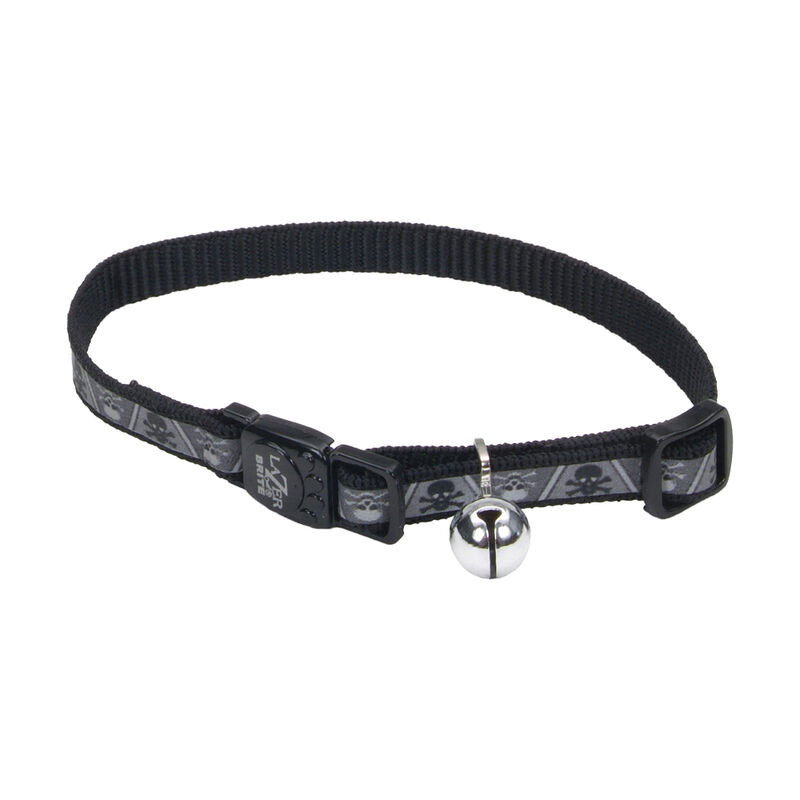Cat Collar - Reflective Breakaway Black Skulls - 3/8x8-12" image number null